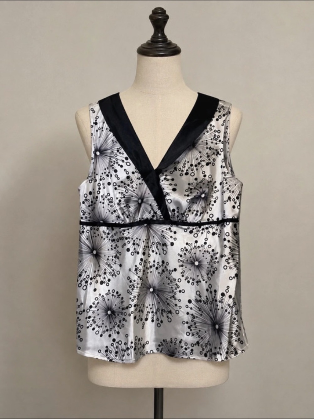 Cato White Satin V-Neck Black Trim Floral Camisole